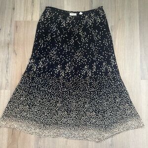 Valerie Stevens Black Gold Polka Dot Soft Silk Festive Women’s Long A-line Skirt